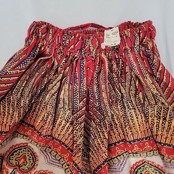 NOS Vintage 70s Boho Gypsy Peasant Skirt, Red Blue Gold Print, Nina Leslie, OS - Picture 5 of 7